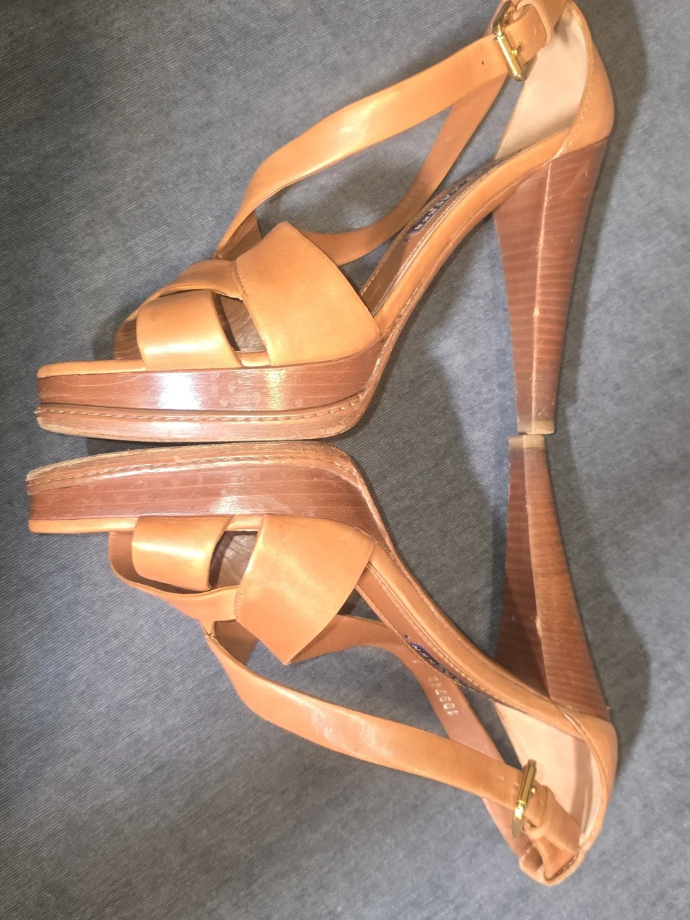 Ralph Lauren Collection Tan Leather Strappy Platform High Heels Sandals Size 8B